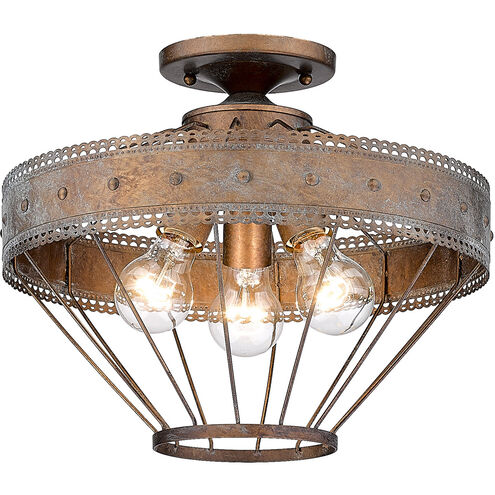 Ferris 3 Light 15 inch Copper Patina Semi-flush Ceiling Light